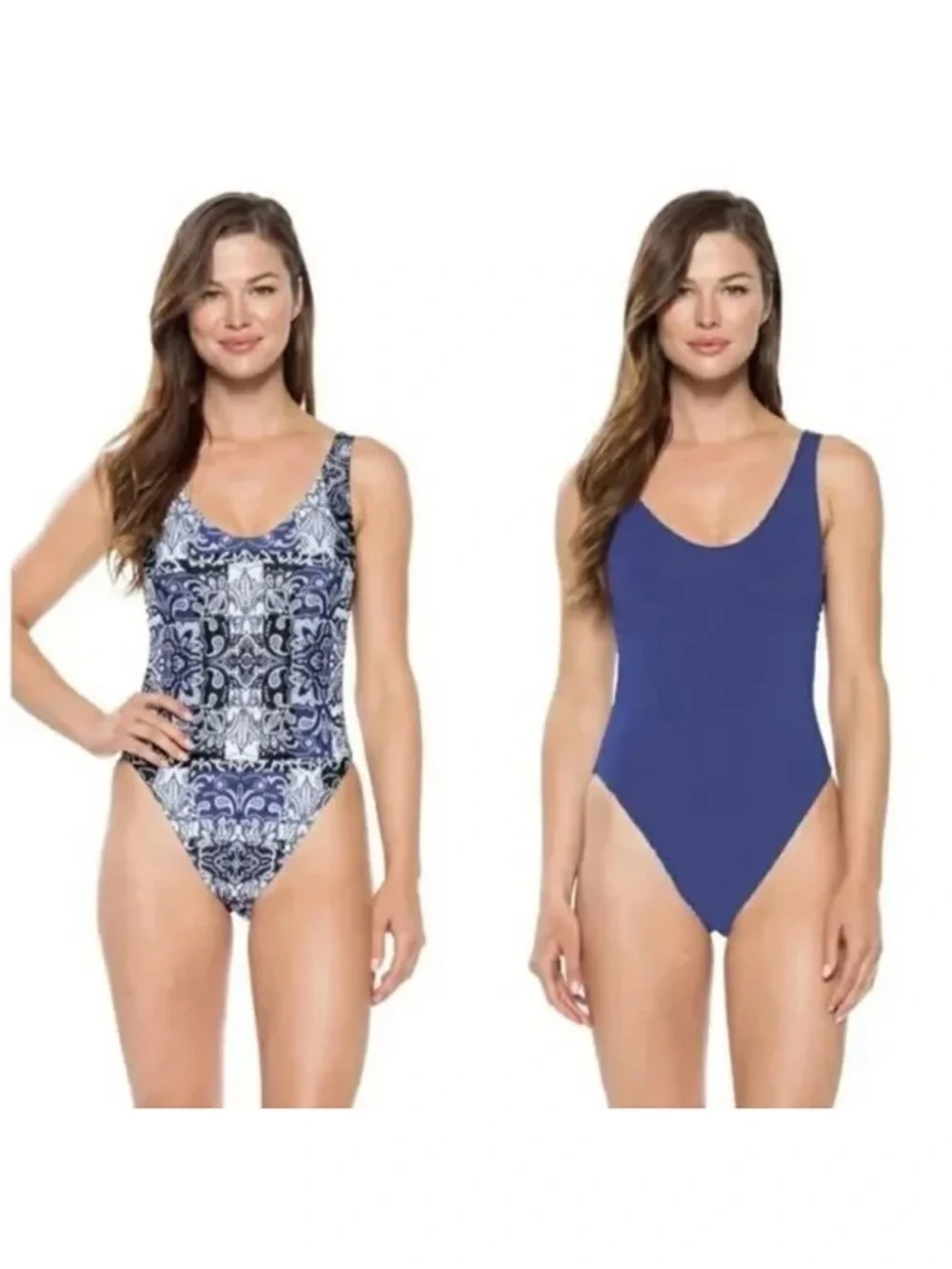 BECCA VIRTUE Women's Blue Americana Reversible One Piece Swimsuit Strappy Back M